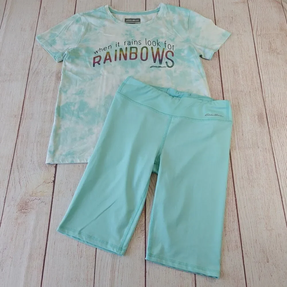 Eddie Bauer mint green graphic tee & capri legging set sz L (14/16)